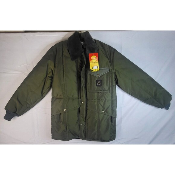 VTG NWT Refrigiwear Insulated Jacket Mens L Green Faux Fur Collar Made In USA Men